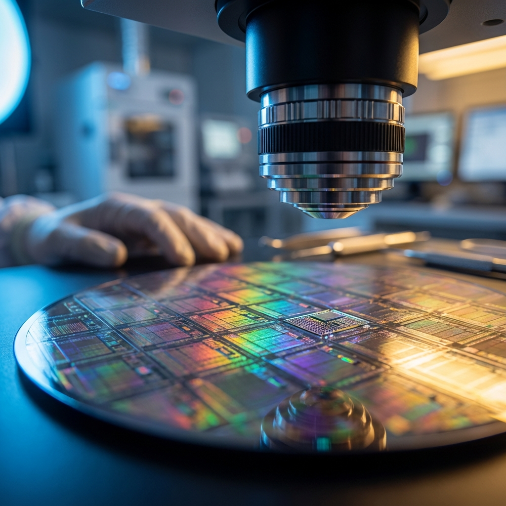 Home close up macro photography of a semiconductor wafe 1768828648064